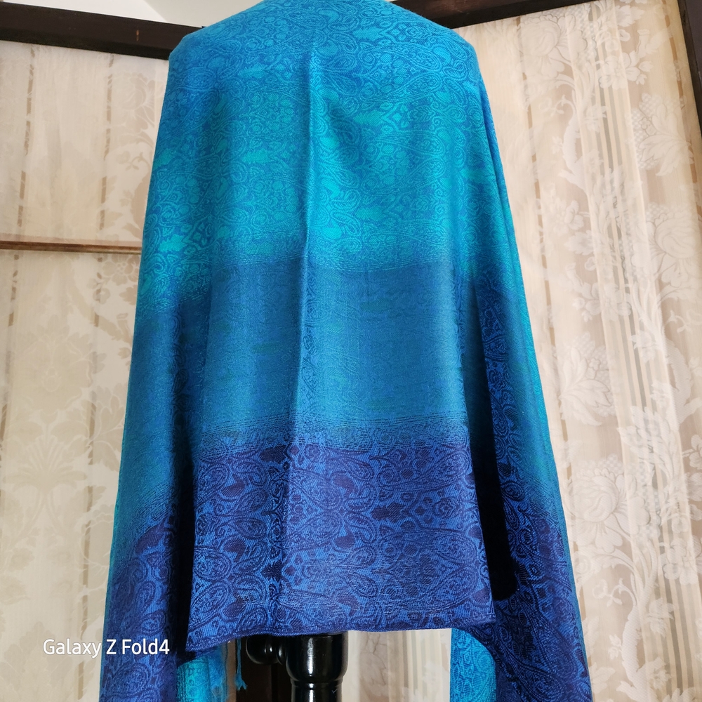 Blue and Teal Patterned Shawl